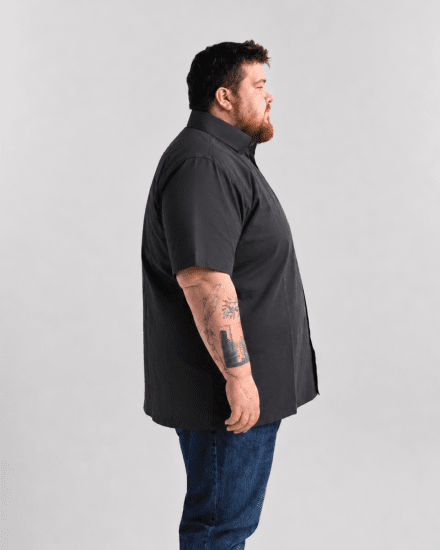 Motley Denim Zagreb Lyhythihainen Kauluspaita Tummanharmaa - Kauluspaidat - Miesten isot kauluspaidat 2XL – 8XL