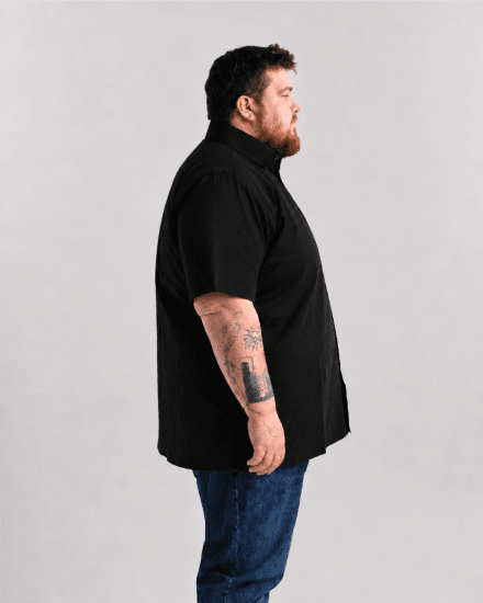 Motley Denim Zagreb Lyhythihainen Kauluspaita Musta - Kauluspaidat - Miesten isot kauluspaidat 2XL – 8XL